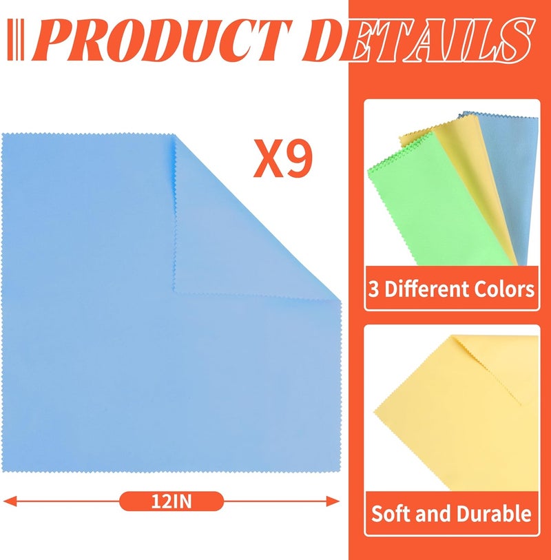Bymore 9 Pack Guitar Cloths, 12"x12" Microfiber Flute Suede Cleaning Cloth for Musical Instruments Plush Polishing Cloths for Guitar Violin Piano Clarinet Trumpet Sax Universal - Image 2